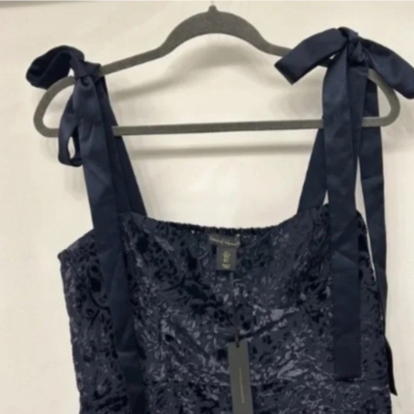 NWT House of Harlow 1960 Mini Boho Chic Floral Bow Tie Sleeves Dress Velvet XS - Picture 3 of 5